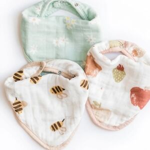 Nightingale Set of 3 Baby Bandana Bibs - Mint, White, and Beige